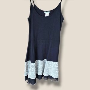 Black Spaghetti-Strap Camisole Top with Polka Dot Hem